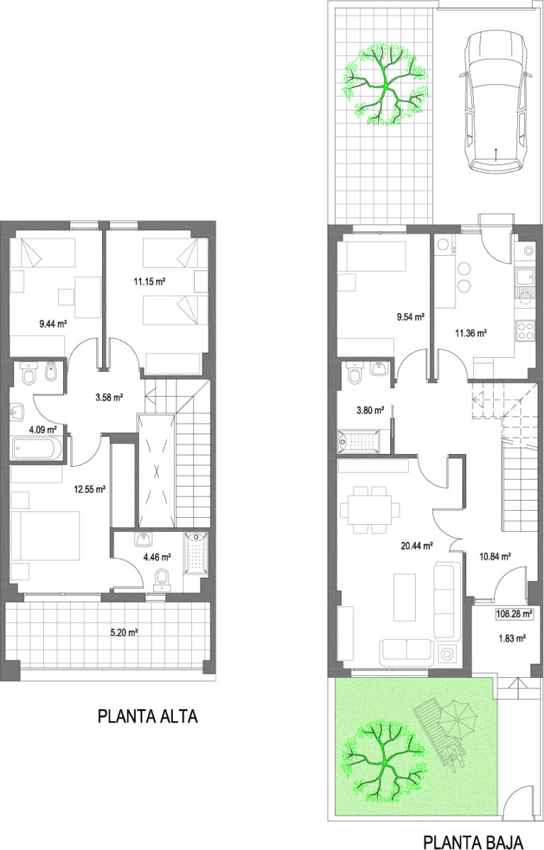 Plano completo de la Vivienda 1 de la promoción Casa Plata en Cáceres