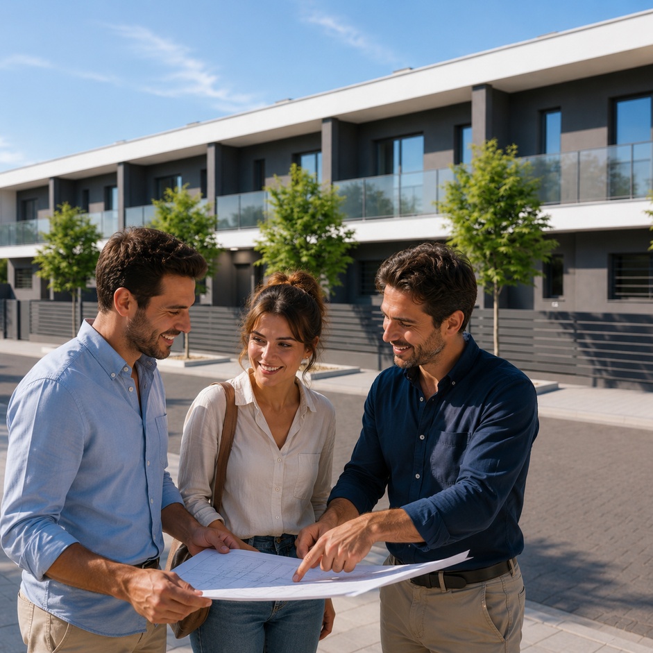 Trabaja en Viprés Promociones como Arquitecto/a o Arquitecto/a Técnico (Aparejador/a). Equipo técnico y comercial revisando una promoción inmobiliaria.